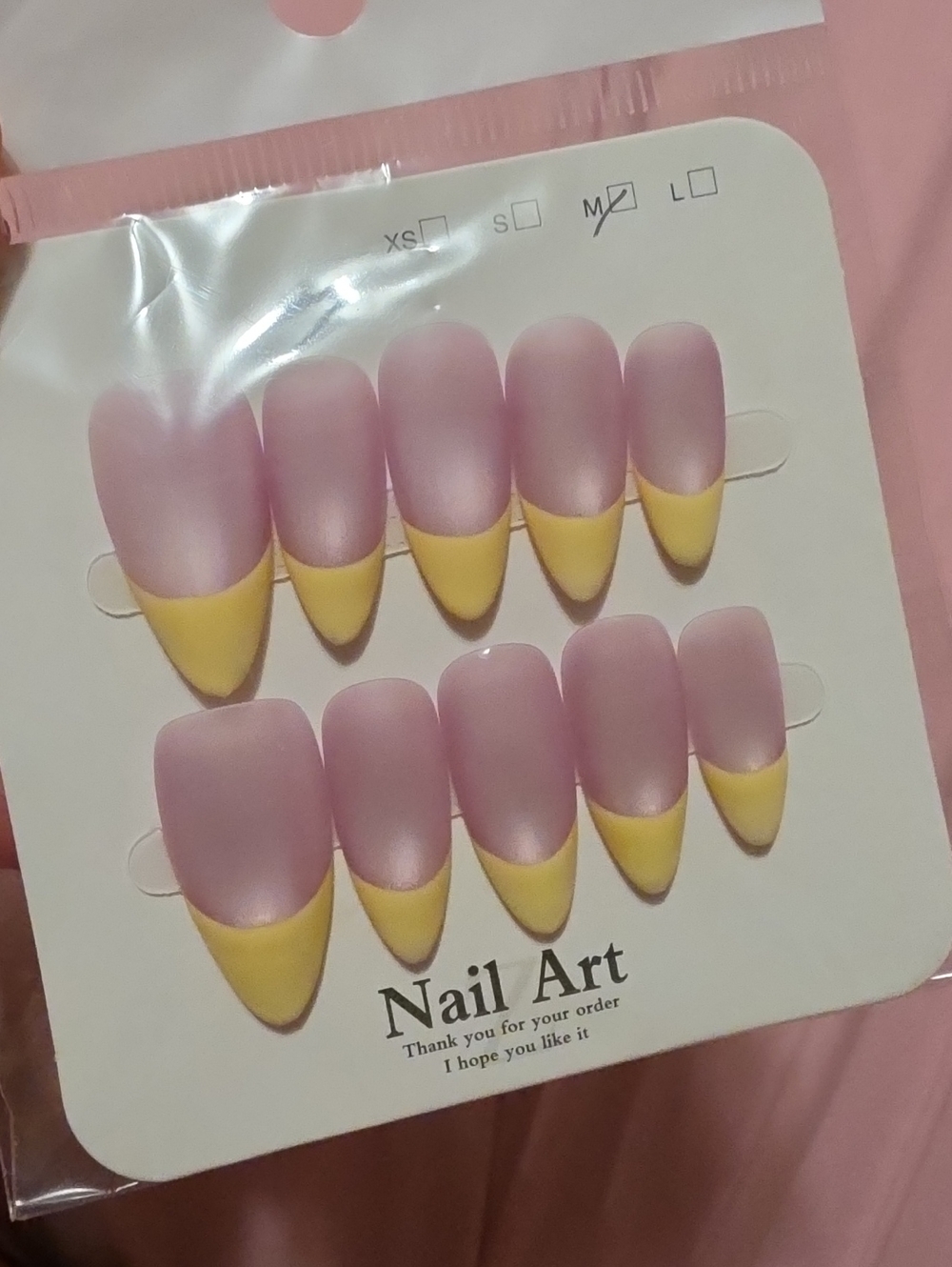Two-Tone Pink and Yellow Press-On Nails